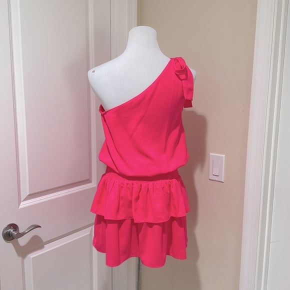 Amanda Uprichard Mckinley Barbie Pink One Shoulder Ruffle Tiered Dress Small - Picture 7 of 12